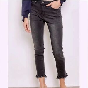 EVIDNT Black Hermosa Cropped Skinny Ankle Jeans | Frayed Hem NWT 31 #1191